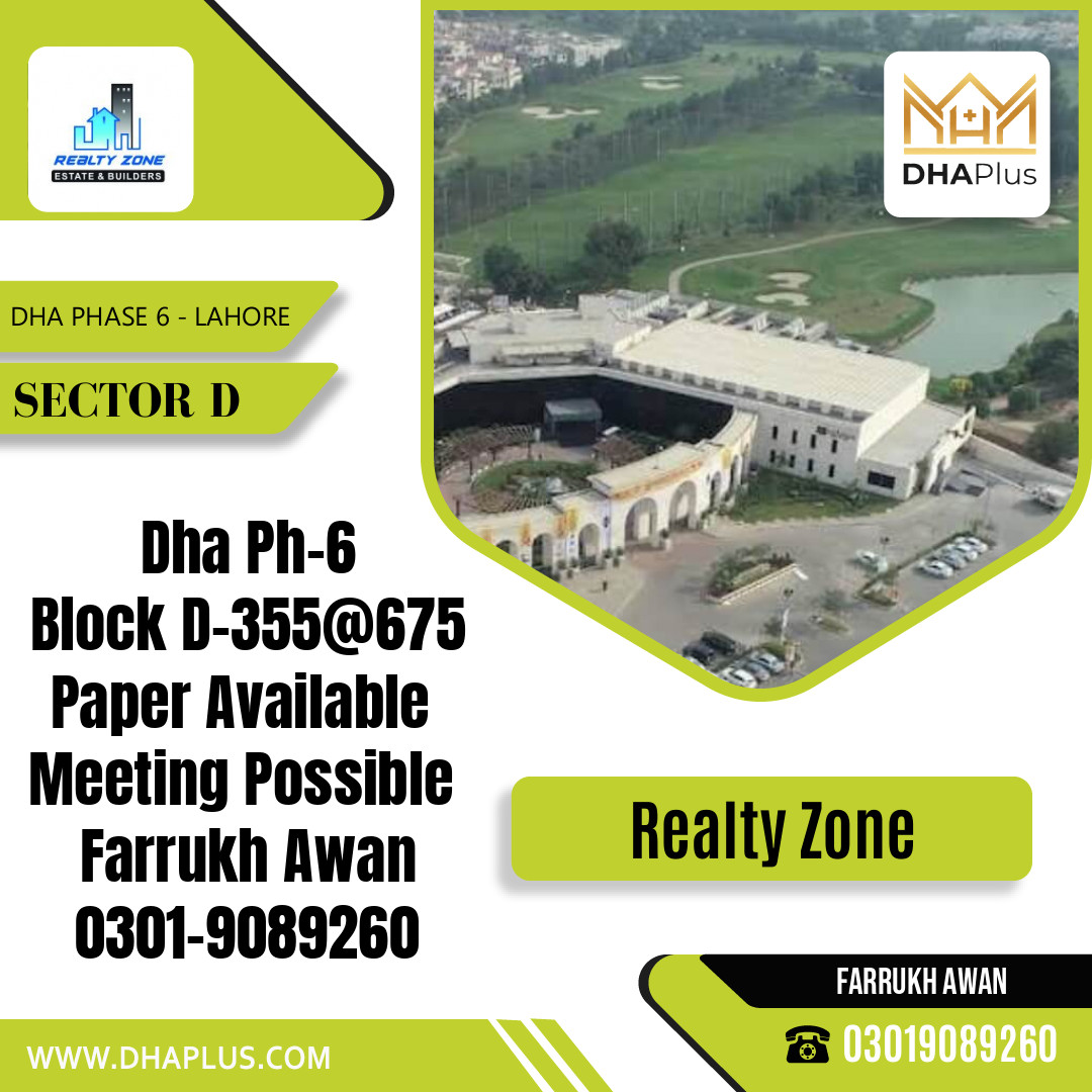 20 Marla Residential Plot for Sale in Sector D, DHA Phase 6, Lahore - (BP-51245)