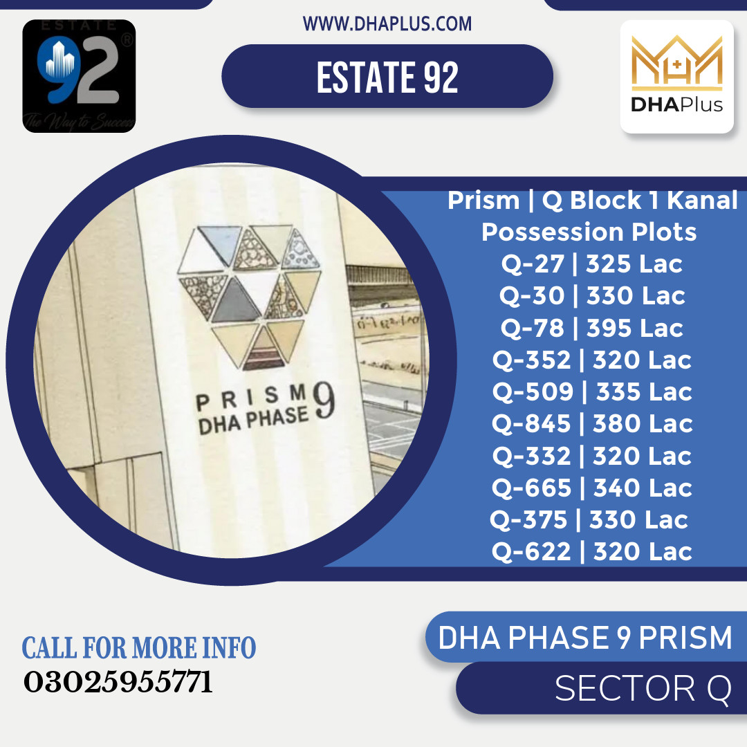 1 Kanal Residential Plot for Sale in Sector Q, DHA Phase 9 Prism, Lahore - (BP-51353)