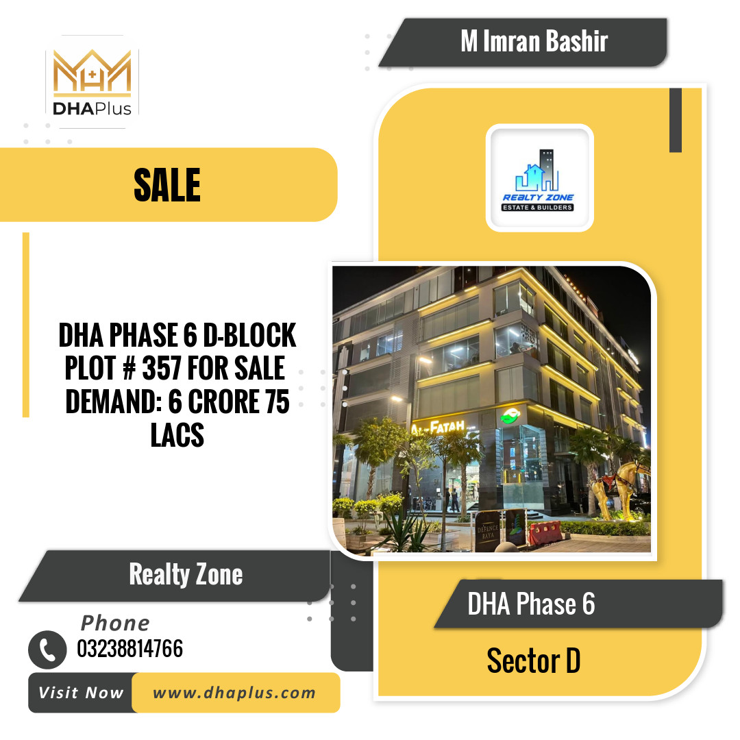 1 Kanal Residential Plot for Sale in Sector D, DHA Phase 6, Lahore - (BP-51611)