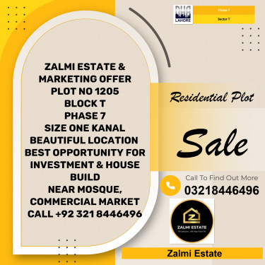 20 Marla Residential Plot for Sale in Sector T -  Phase 7, Lahore - (DP-36907)
