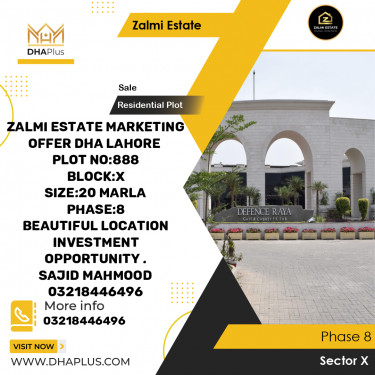20 Marla Residential Plot for Sale in Sector X -  Phase 8, Lahore - (DP-37011)