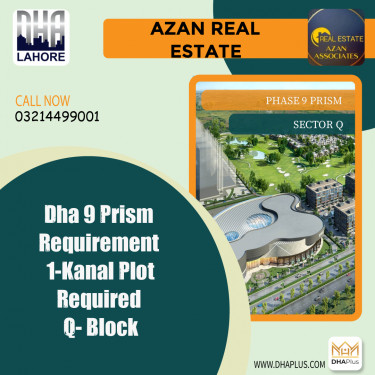 1 Kanal Required Residential Plot in Sector Q -  Phase 9 Prism, Lahore - (DP-37163)