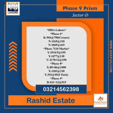 1 Kanal Residential Plot for Sale in Sector D -  Phase 9 Prism, Lahore - (DP-37225)