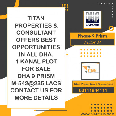 1 Kanal Residential Plot for Sale in Sector M -  Phase 9 Prism, Lahore - (DP-37321)