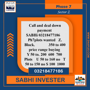 1 Kanal Required Residential Plot in Sector Z -  Phase 7, Lahore - (DP-37498)
