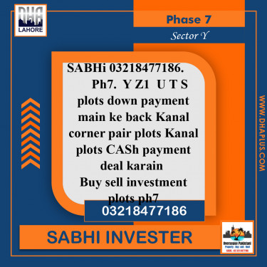 1 Kanal Required Residential Plot in Sector Y -  Phase 7, Lahore - (DP-37521)