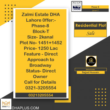 2 Kanal Residential Plot for Sale in Sector T -  Phase 8, Lahore - (DP-37529)