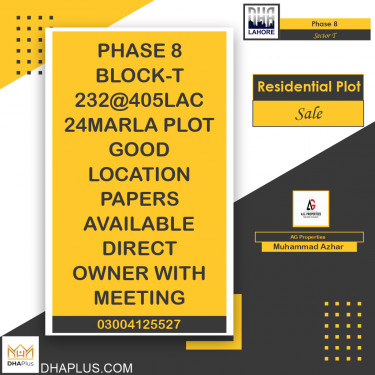 24 Marla Residential Plot for Sale in Sector T -  Phase 8, Lahore - (DP-37531)