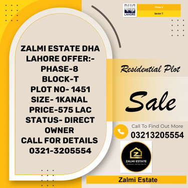 1 Kanal Residential Plot for Sale in Sector T -  Phase 8, Lahore - (DP-37589)