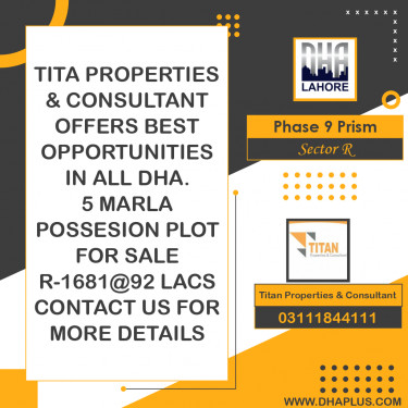 5 Marla Residential Plot for Sale in Sector R -  Phase 9 Prism, Lahore - (DP-37667)