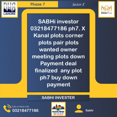 1 Kanal Required Residential Plot in Sector X -  Phase 7, Lahore - (DP-37833)