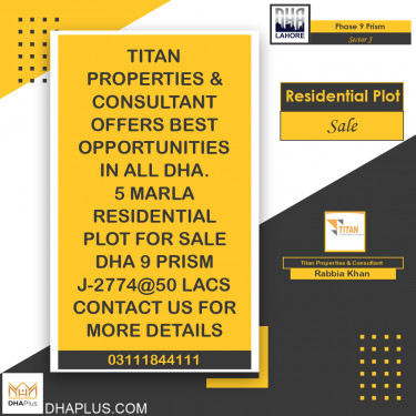 5 Marla Residential Plot for Sale in Sector J -  Phase 9 Prism, Lahore - (DP-37879)