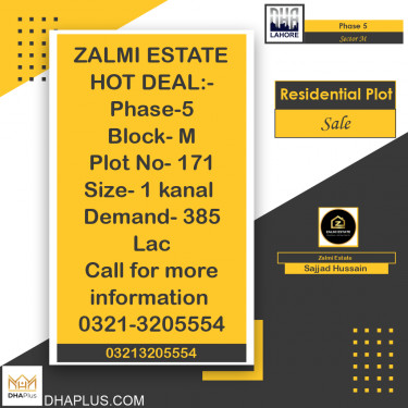 1 Kanal Residential Plot for Sale in Sector M -  Phase 5, Lahore - (DP-37949)