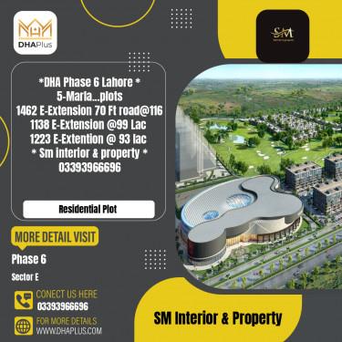 5 Marla Residential Plot for Sale in Sector E -  Phase 6, Lahore - (DP-38055)