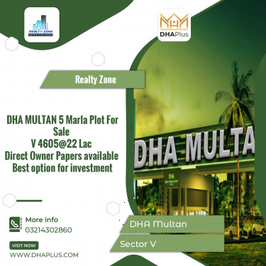 5 Marla Residential Plot for Sale in Sector V -  DHA Multan, Multan - (DP-38087)
