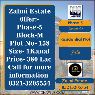 1 Kanal Residential Plot for Sale in Sector M -  Phase 5, Lahore - (DP-38125)