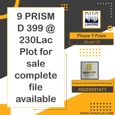 1 Kanal Residential Plot for Sale in Sector D -  Phase 9 Prism, Lahore - (DP-38270)