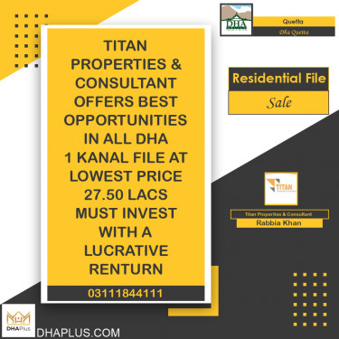 1 Kanal Residential File for Sale in DHA Quetta, Quetta - (DP-38340)