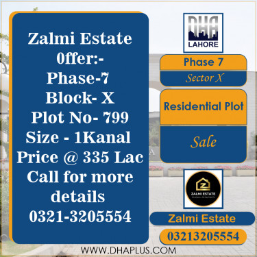 1 Kanal Residential Plot for Sale in Sector X -  Phase 7, Lahore - (DP-38637)