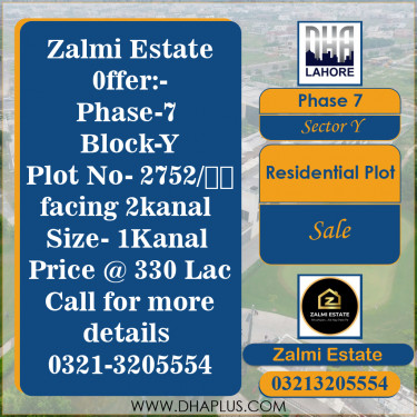 1 Kanal Residential Plot for Sale in Sector Y -  Phase 7, Lahore - (DP-38777)