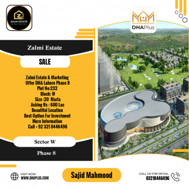 20 Marla Residential Plot for Sale in Sector W -  Phase 8, Lahore - (DP-38850)