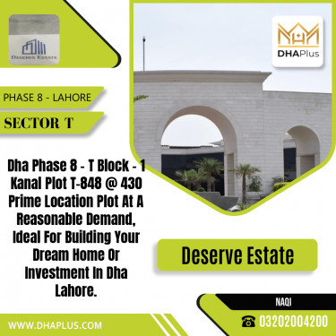 1 Kanal Residential Plot for Sale in Sector T -  Phase 8, Lahore - (DP-38906)