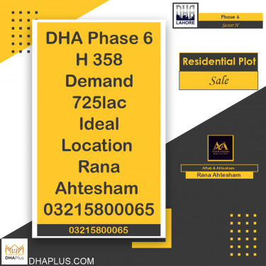 1 Kanal Residential Plot for Sale in Sector H -  Phase 6, Lahore - (DP-38967)
