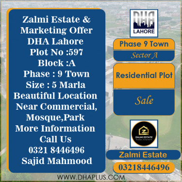 5 Marla Residential Plot for Sale in Sector A -  Phase 9 Town, Lahore - (DP-39240)