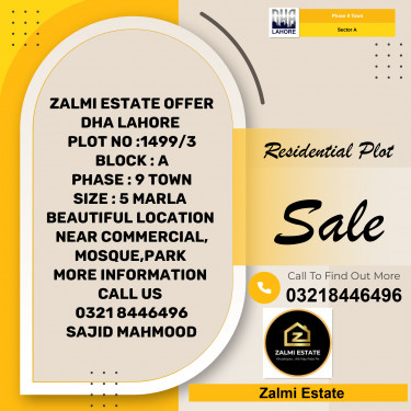 5 Marla Residential Plot for Sale in Sector A -  Phase 9 Town, Lahore - (DP-39248)