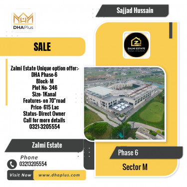 1 Kanal Residential Plot for Sale in Sector M -  Phase 6, Lahore - (DP-39484)