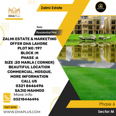20 Marla Residential Plot for Sale in Sector M -  Phase 6, Lahore - (DP-39662)