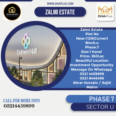 20 Marla Residential Plot for Sale in Sector U -  Phase 7, Lahore - (DP-40227)