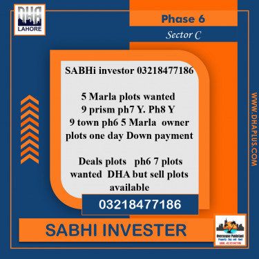 1 Kanal Required Residential Plot in Sector C -  Phase 6, Lahore - (DP-40405)