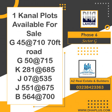 1 Kanal Residential Plot for Sale in Sector G -  Phase 6, Lahore - (DP-40630)