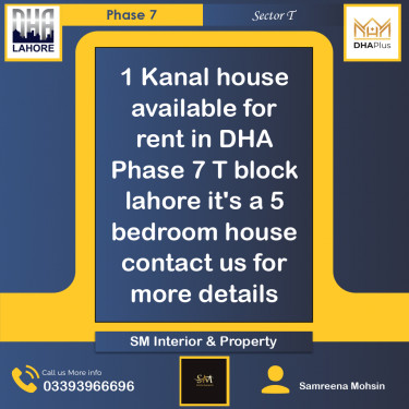 1 Kanal Residential House for Rent in Sector T -  Phase 7, Lahore - (DP-40677)