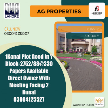 1 Kanal Residential Plot for Sale in Sector Y -  Phase 7, Lahore - (DP-40709)