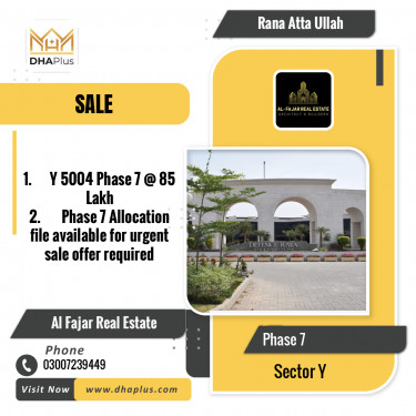 7 Marla Residential Plot for Sale in Sector Y -  Phase 7, Lahore - (DP-40710)