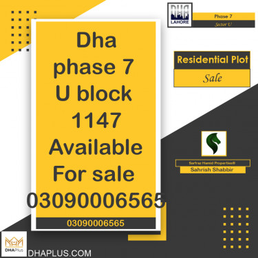 20 Marla Residential Plot for Sale in Sector U -  Phase 7, Lahore - (DP-40789)