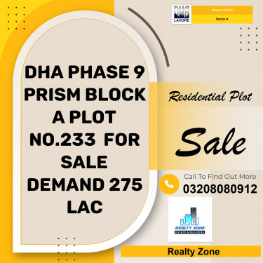 1 Kanal Residential Plot for Sale in Sector A -  Phase 9 Prism, Lahore - (DP-41135)