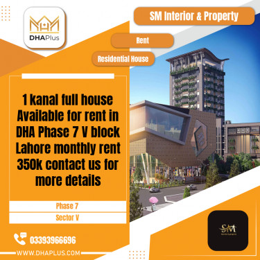 1 Kanal Residential House for Rent in Sector V -  Phase 7, Lahore - (DP-41164)