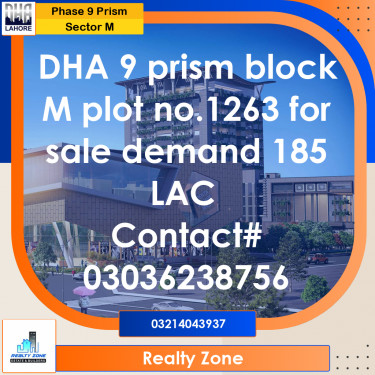 1 Kanal Residential Plot for Sale in Sector M -  Phase 9 Prism, Lahore - (DP-41186)