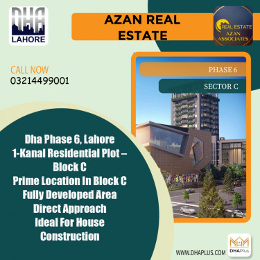 1 Kanal Residential Plot for Sale in Sector C -  Phase 6, Lahore - (BP-41687)