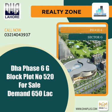 1 Kanal Residential Plot for Sale in Sector G -  Phase 6, Lahore - (BP-41969)