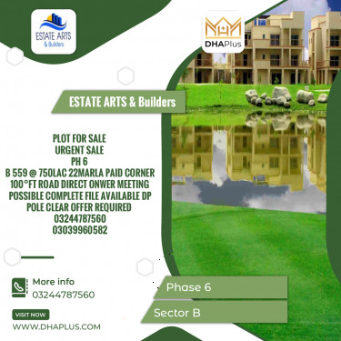22 Marla Residential Plot for Sale in Sector B -  Phase 6, Lahore - (BP-42297)