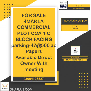 4 Marla Commercial Plot for Sale in Sector CC1 Commercial -  Phase 7, Lahore - (BP-42459)