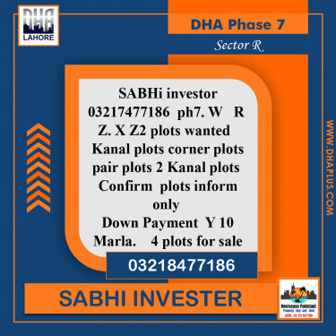 1 Kanal Residential Plot for Sale in Sector R - DHA Phase 7, Lahore - (BP-43714)