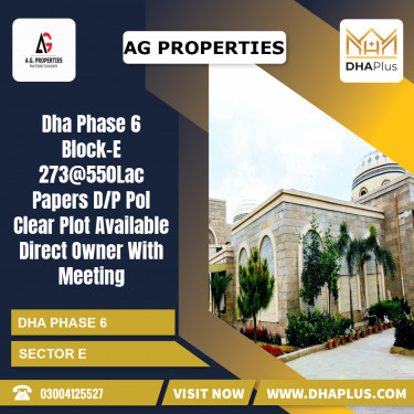 1 Kanal Residential Plot for Sale in Sector E, DHA Phase 6, Lahore - (BP-44659)