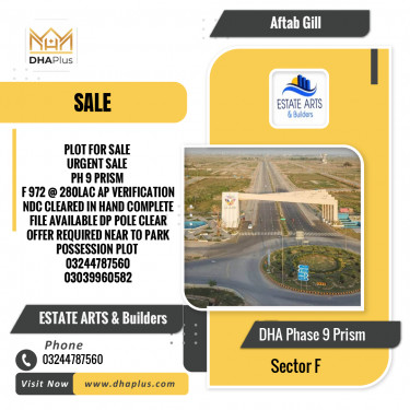 1 Kanal Residential Plot for Sale in Sector F, DHA Phase 9 Prism, Lahore - (BP-44727)