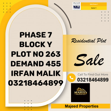 1 Kanal Residential Plot for Sale in Sector Y, DHA Phase 7, Lahore - (BP-44750)