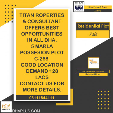 5 Marla Residential Plot for Sale in Sector C, DHA Phase 9 Town, Lahore - (BP-44891)